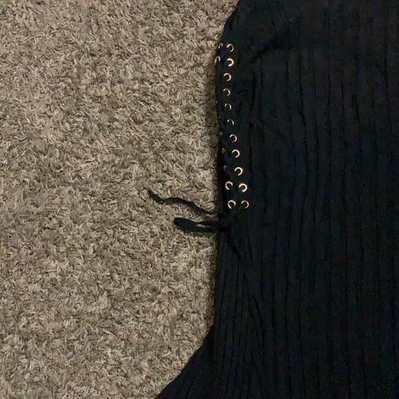 Cute Black Turtle Neck Dress with Flared long sleeves - Picture 2 of 3